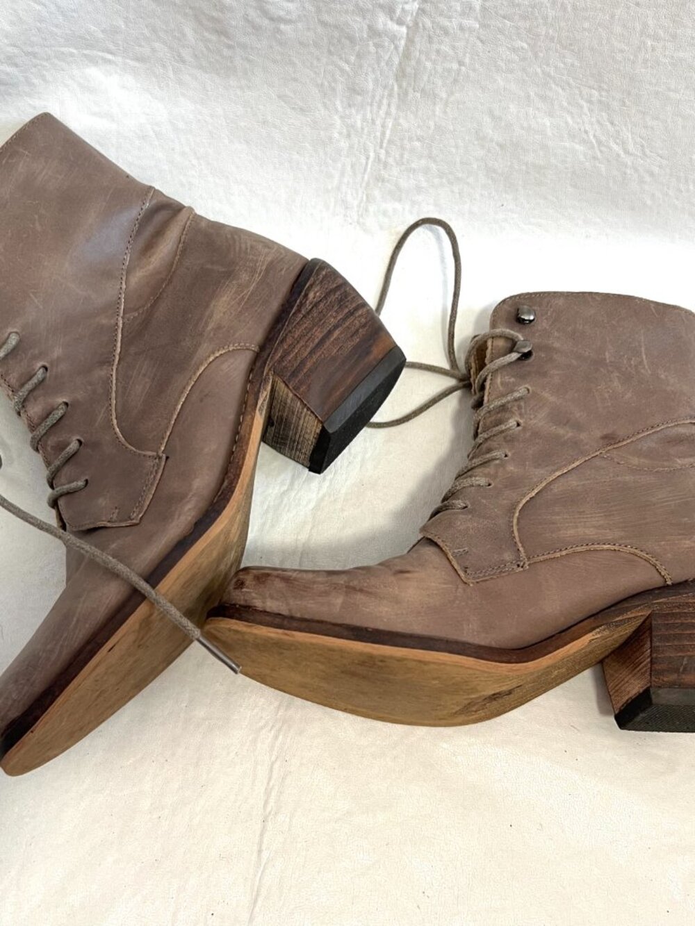 MTNG western boots taupe leather square toe lace up block heel 37 6.5 womens - Picture 6 of 12